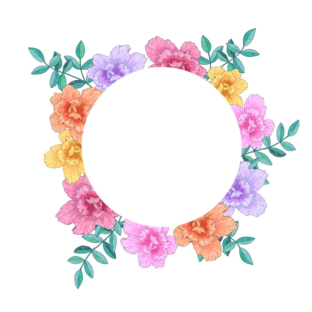 Wreath, frame with flowers and leaves.  Hand drawn   illustration.