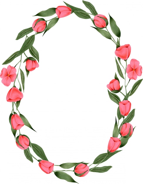 Wreath of hand painted crimson flowers