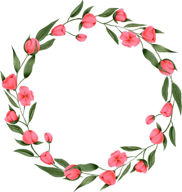 Wreath of hand painted crimson flowers