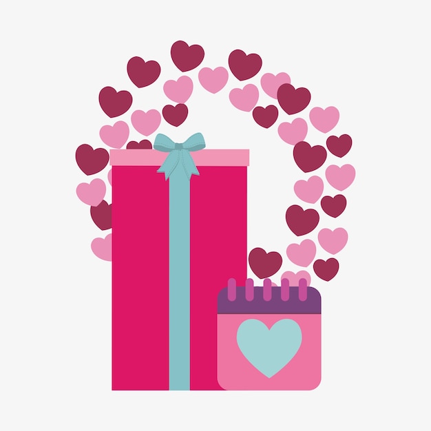 Vector wreath of hearts and gift box