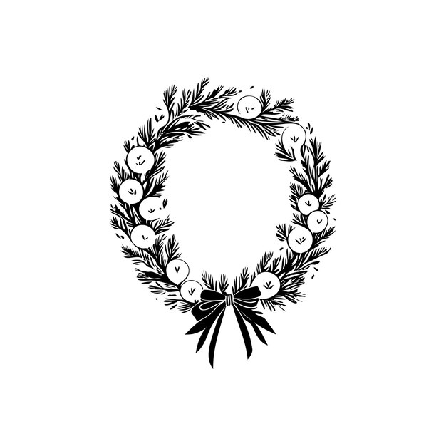 Vector wreath icon hand draw black colour christmas day logo vector element and symbol