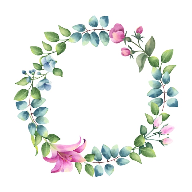 Wreath of leaves and flowers.