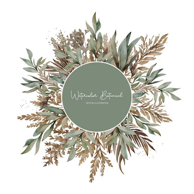 Wreath of Leaves Twigs Pampas Grass in Natural Boho Style Design for Wedding Invitations