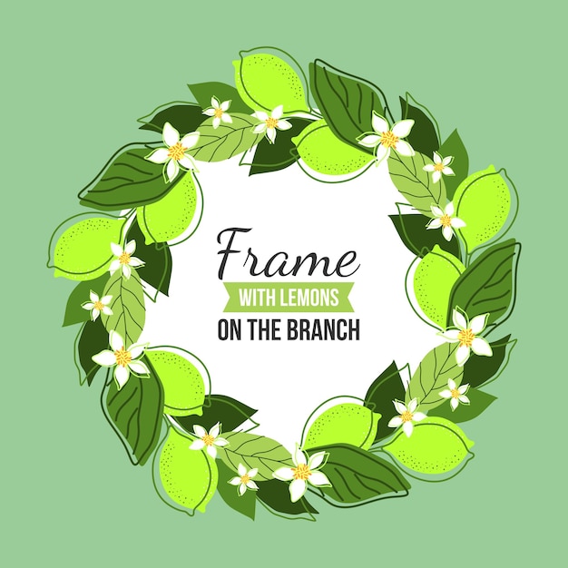 Vector a wreath of lime tree branches and fruit on a mint background