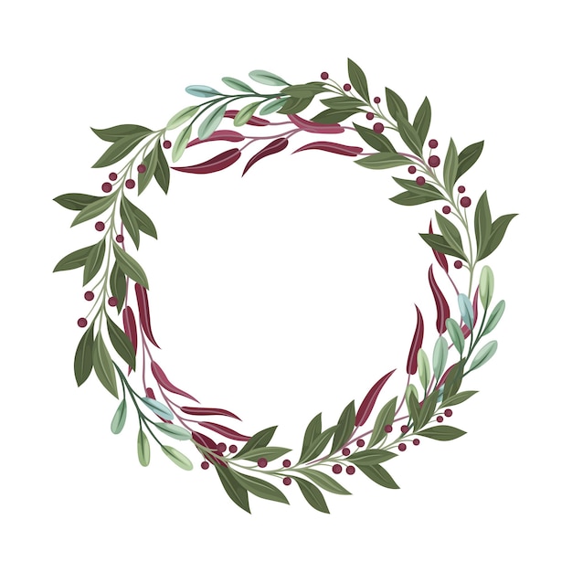 Wreath ornamental composition with berries and green branches vector element