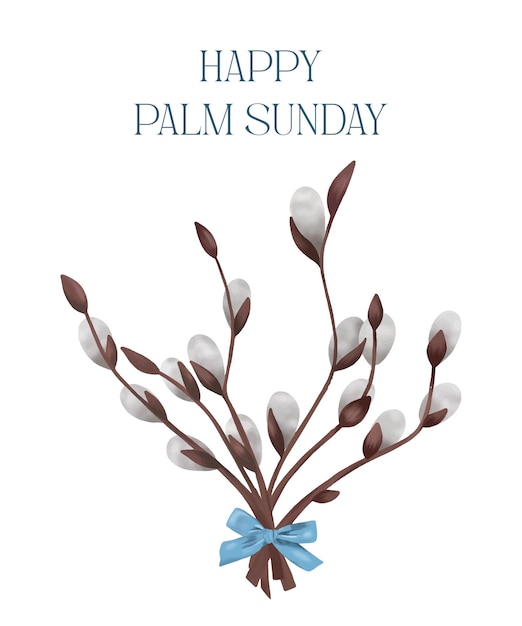 A wreath of palm branches and leaves with the text palm sunday on a white background.