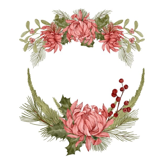 Vector wreath of pink flowers and leaves