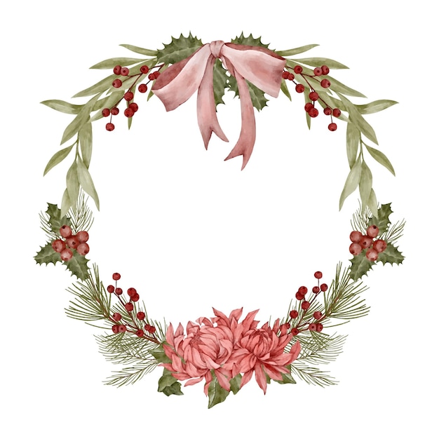 Vector wreath of pink flowers and leaves