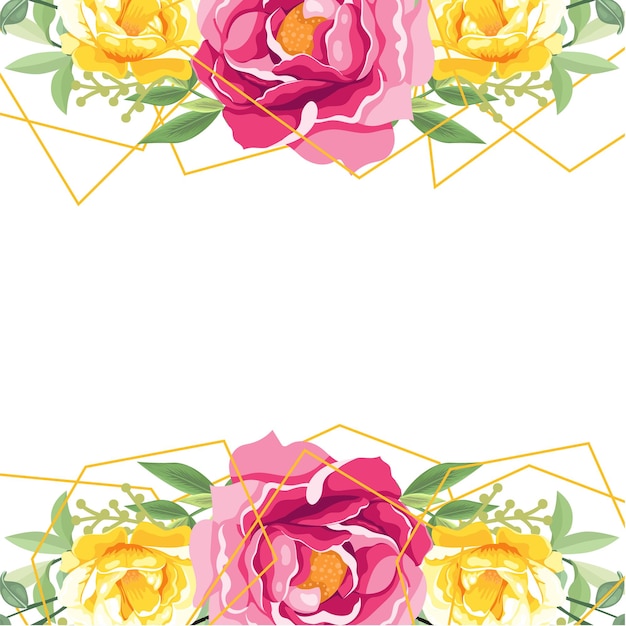 Wreath of pink and yellow flowers on white background