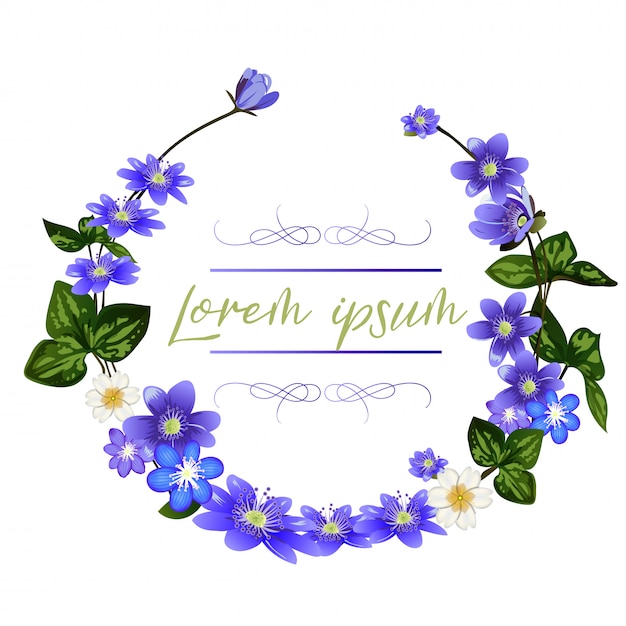 Vector the wreath of scilla flowers. spring flowers greeting card template.