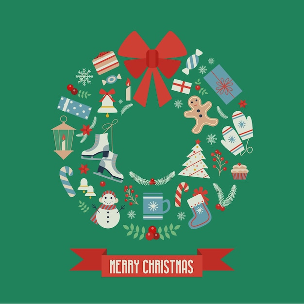 Wreath Shaped Merry Christmas Card