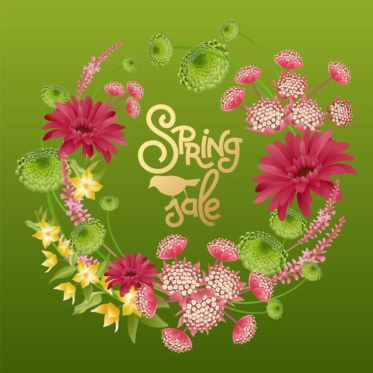 वेक्टर wreath of spring flowers and inscription spring sale