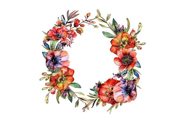 Vector wreath watercolor flowers frame border