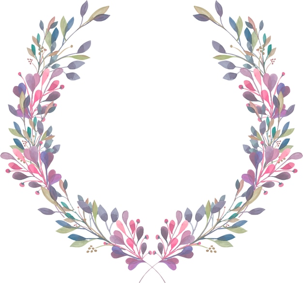 Wreath of watercolor purple, pink and green branches