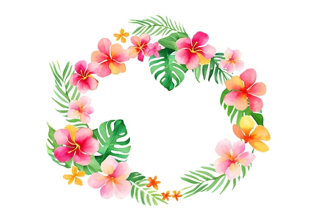 Wreath watercolor tropical flower elements