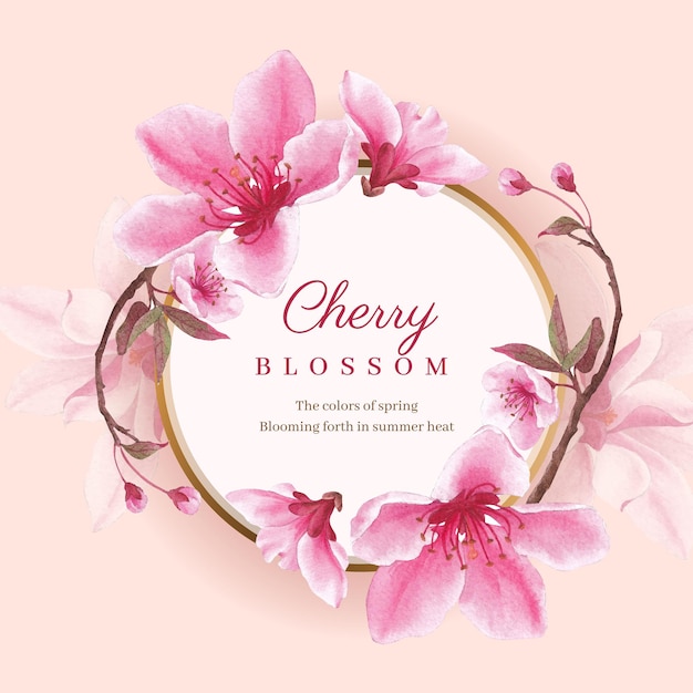 Wreath with blossom bird concept design watercolor illustration