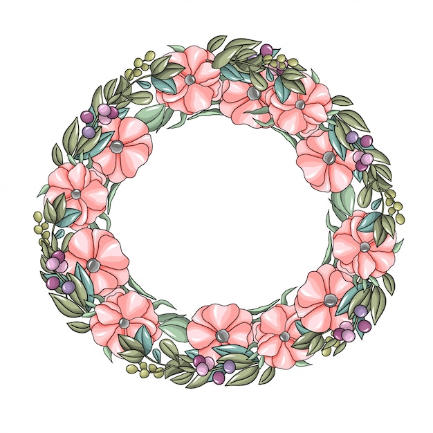 Wreath with pink flowers and eucalyptus branches