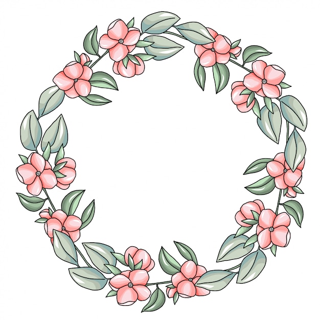 Wreath with pink flowers and green branches