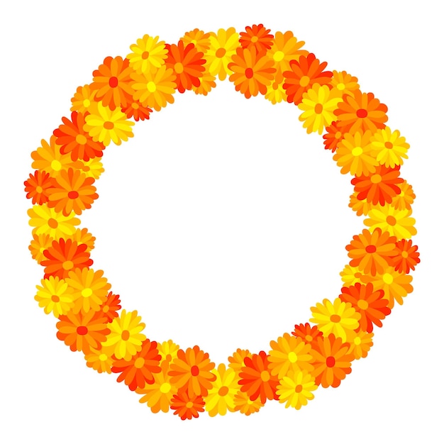 Vector wreath of yellow and orange flowers floral vector frame