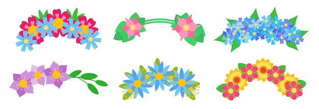 앱 및 웹용 화환 꽃 세트 머리 식물 컬렉션의 Chaplet 웨딩 식물 왕관