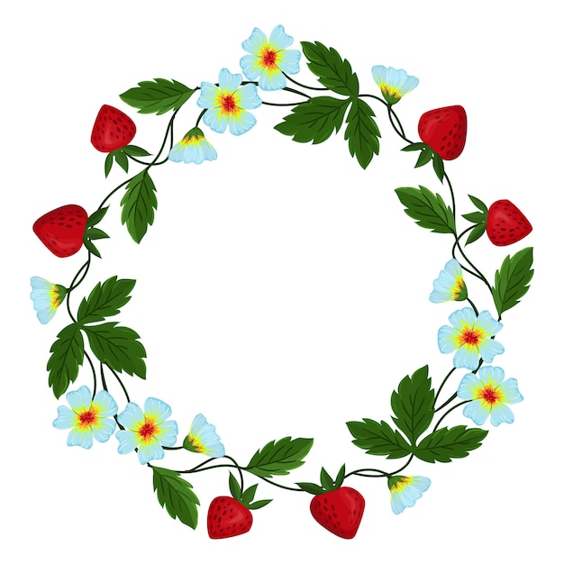 Wreaths of flowers and strawberries for cards.