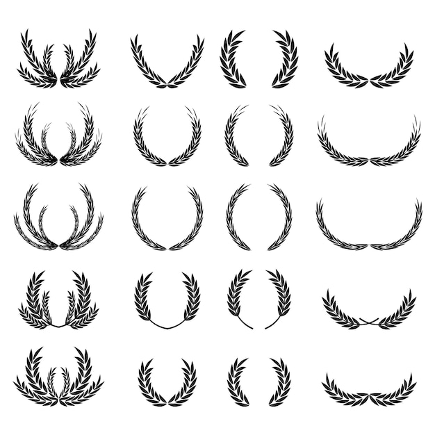 Wreaths spikelets set pattern for decorative design Ear icon Floral branch Wedding decoration Vector illustration Stock image