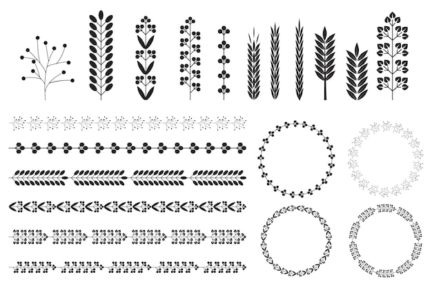 Wreaths spikelets set pattern for decorative design Ear icon Floral branch Wedding decoration Vector illustration Stock image