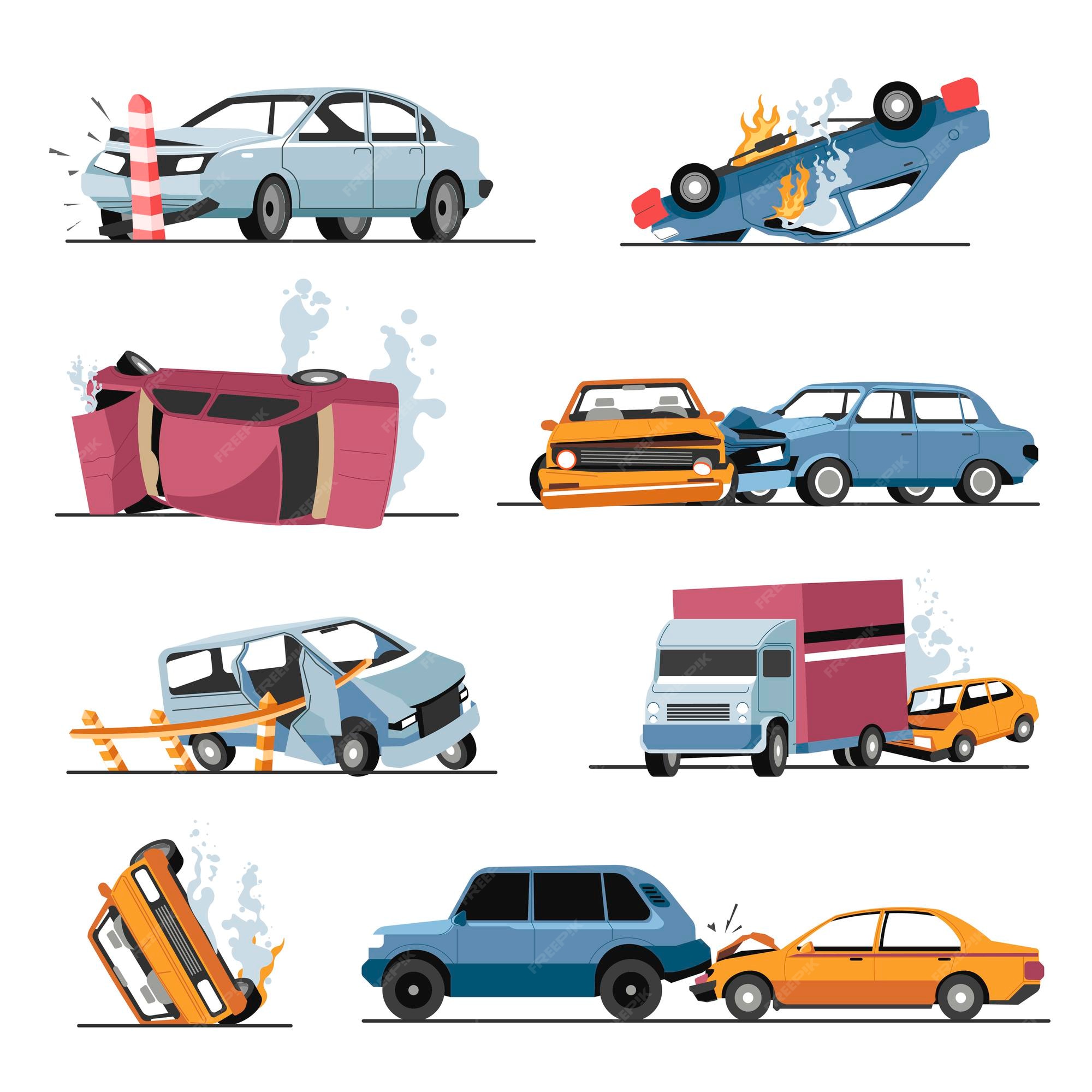 Car crash. Accident in the back of the cars Top view. Flat style Stock  Vector