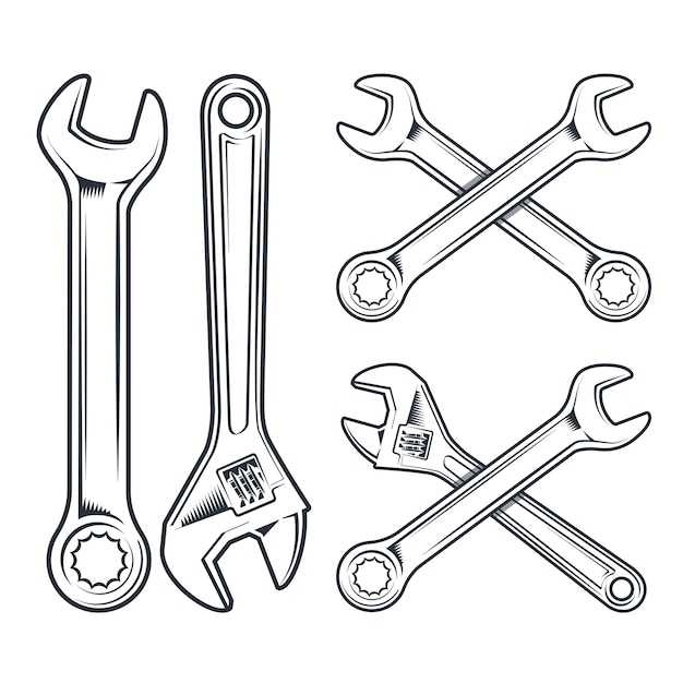 Wrench and adjustable wrench. repair tools icon isolated on white background.