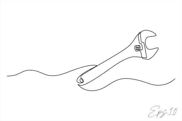 Vector wrench continuous line art drawing