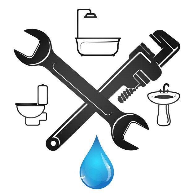 Vector wrench and a drop of water plumbing repair