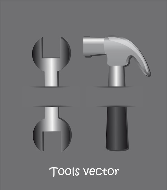 Vector wrench and hammer over gray background vector