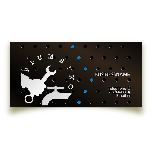 Wrench in hand tap faucet business card concept for plumber