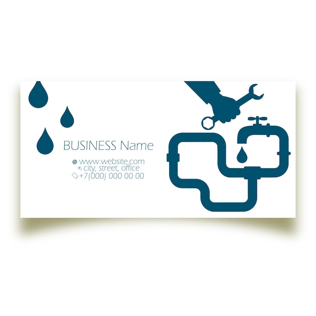 Wrench in hand and water pipes plumbing repair Business card concept for plumber