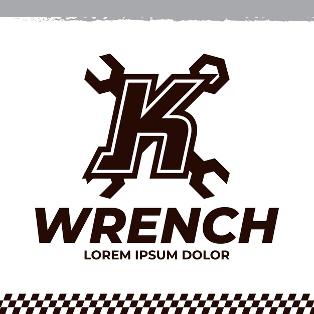 Wrench icon on letter K logo design template racing garage auto logo illustration repair icon sign