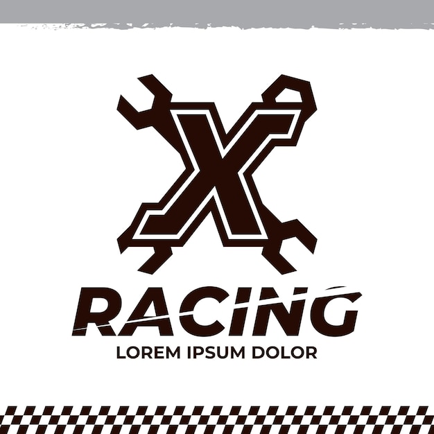 Icona chiave inglese sulla lettera x logo design template racing garage auto logo illustrazione icona riparazione segno