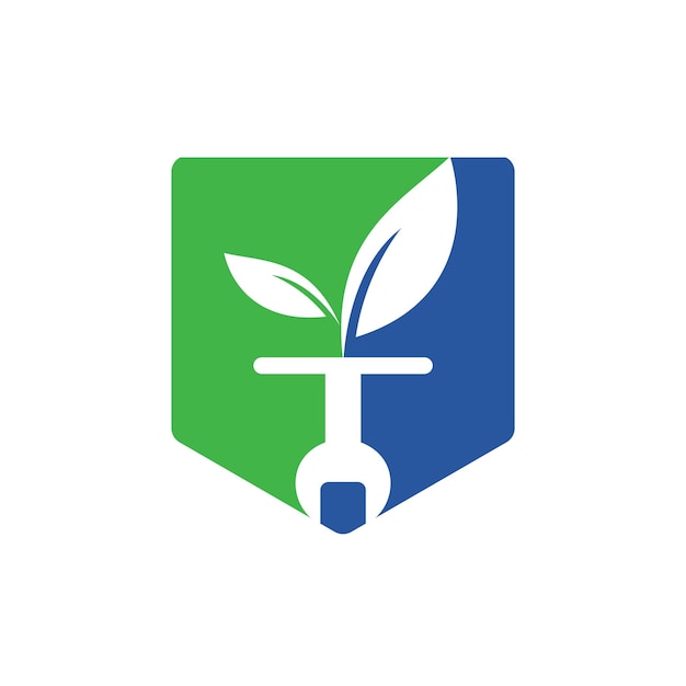 Wrench leaf vector logo design template