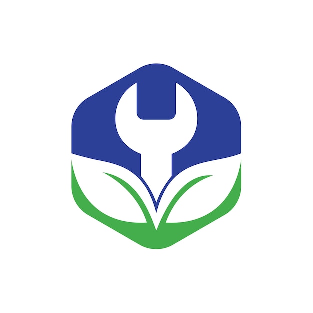 Wrench leaf vector logo design template