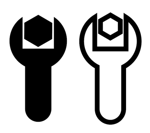 Wrench and nut simple set icon silhouette and outline