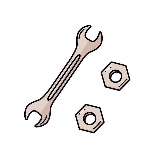 Wrench and nuts doodle elements of construction tools vector illustration