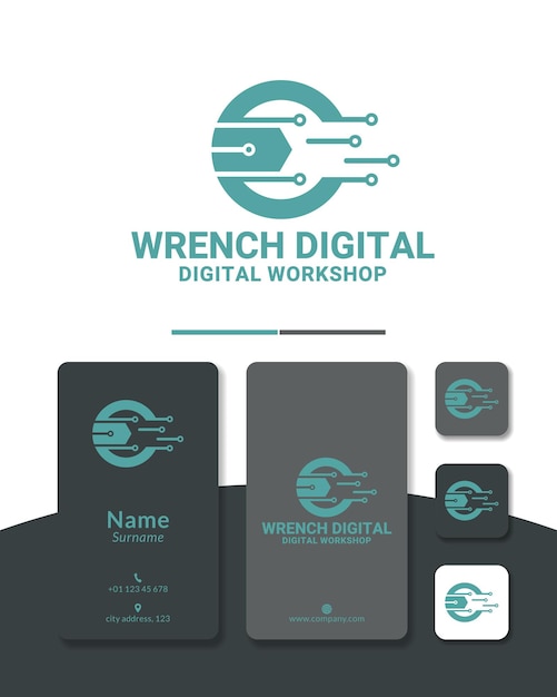 Vector wrench technology logo design digital internet