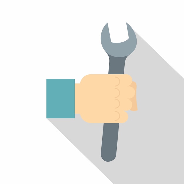 Vector wrench tool in man hand icon. flat illustration of wrench tool in man hand vector icon for web on white background