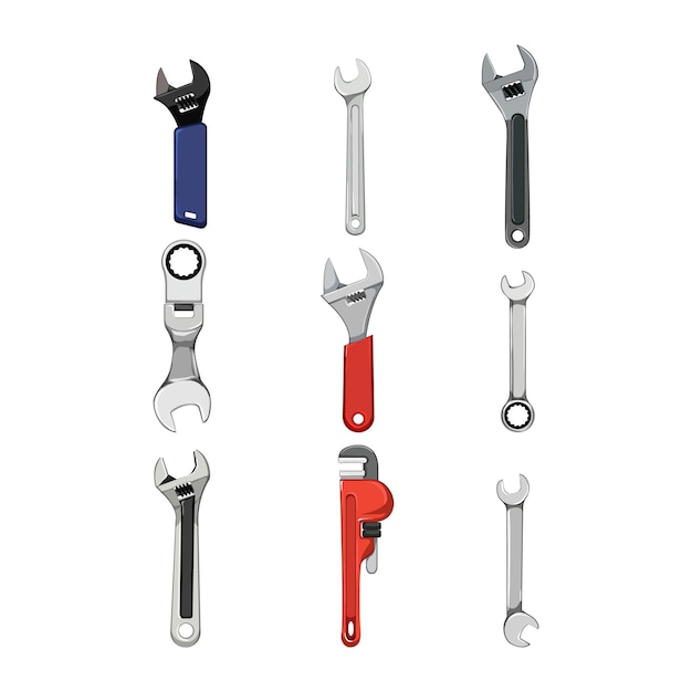 Vector wrench tool set cartoon vector illustration