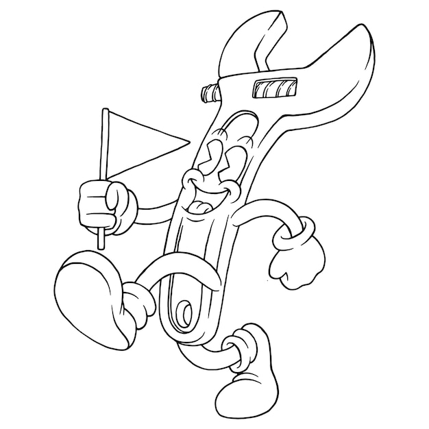 A wrench with a flag in his hand is drawn in black and white.