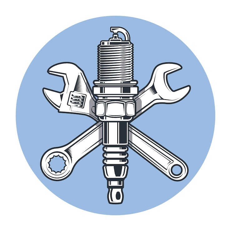 Vector wrenches and spark plug. adjustable wrench. tools and repair.