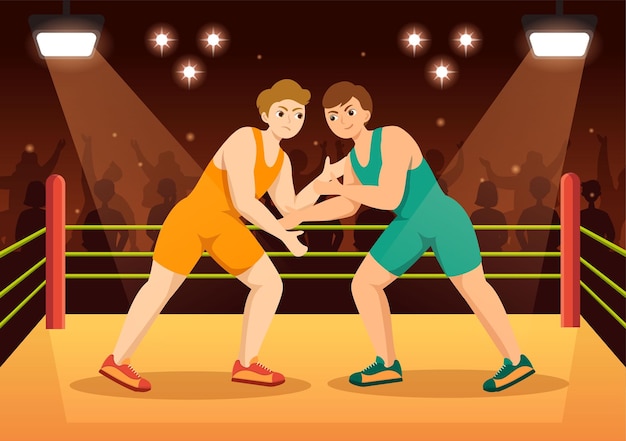 wrestling illustration with two fighters boxing competition or championship sport on a arena
