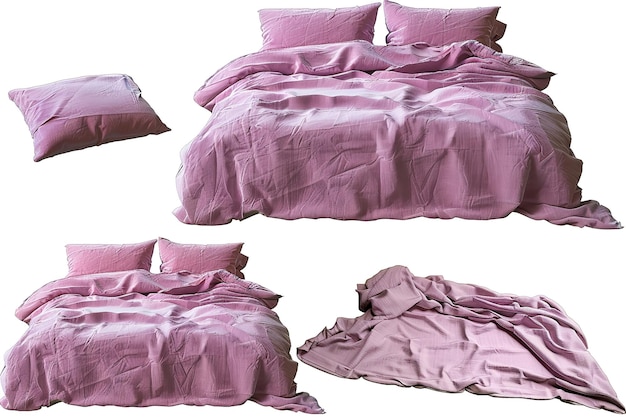 wrinkled pink cotton bed linen pillows morning messy