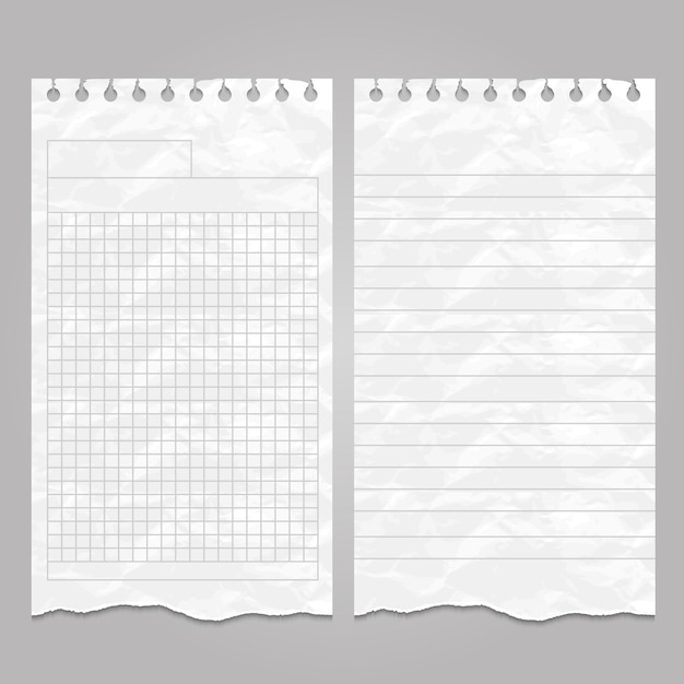 Wrinkled ripped lined page templates for notes or memo