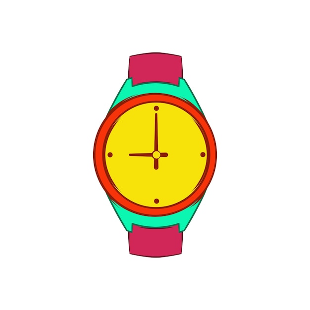 Wrist watch icon in cartoon style on a white background