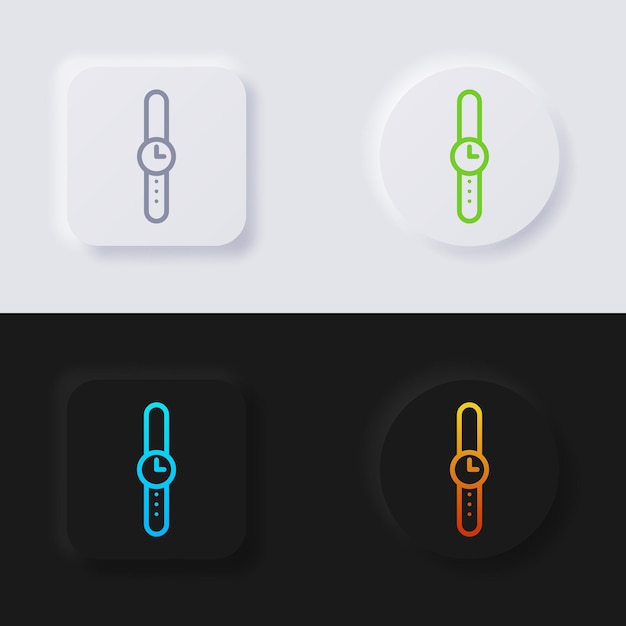 손목 시계 아이콘 웹 디자인 응용 프로그램 Ui 및 더 많은 버튼 벡터를 위한 다중 색상 뉴모피즘 버튼 소프트 Ui 디자인 설정